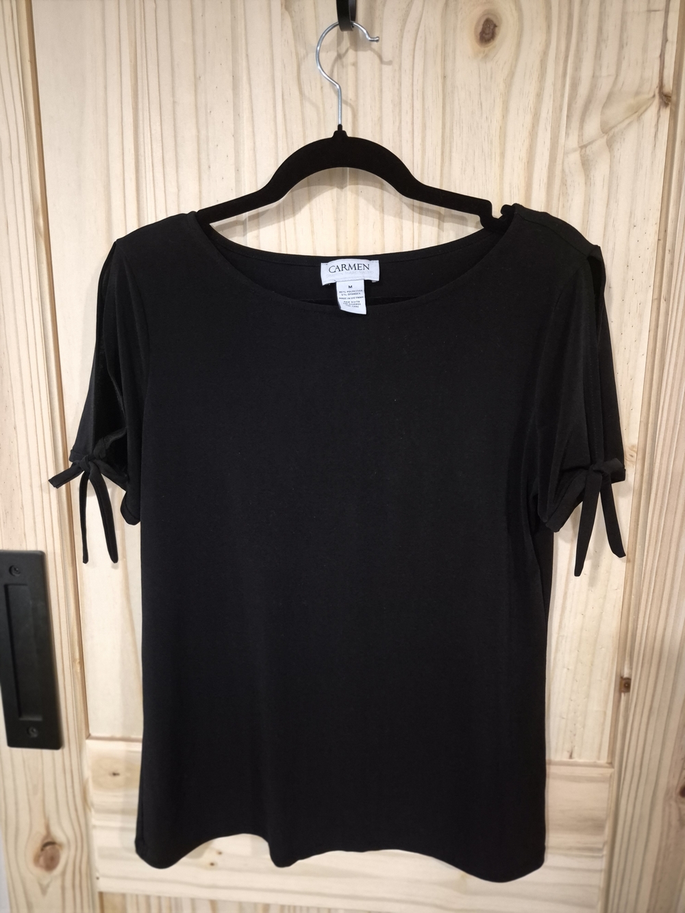 Carmen Marc Valvo Black Short-Sleeve Tie-Sleeve Tee